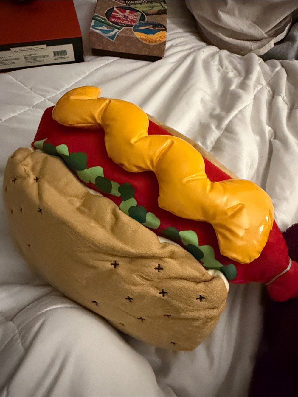 Plush Hot Dog Pillow with Mustard and Relish